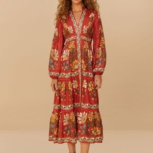 FARM Rio Vibrant Red Floral Midi Dress